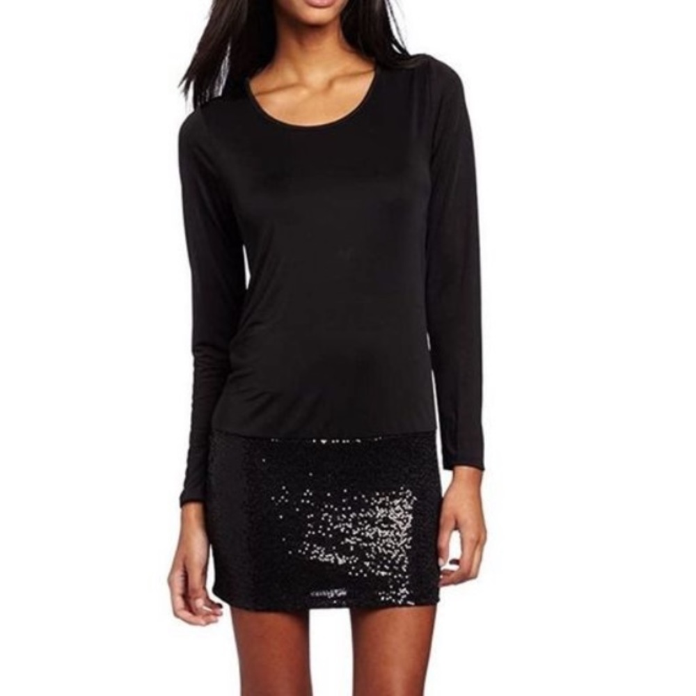 kensie Long Sleeve Black Jersey Dress Sz Large